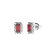 Boucles d'oreilles rubis Émeraudes et diamants synthétiques ronds 1.02 carat or blanc 14 carats Rita